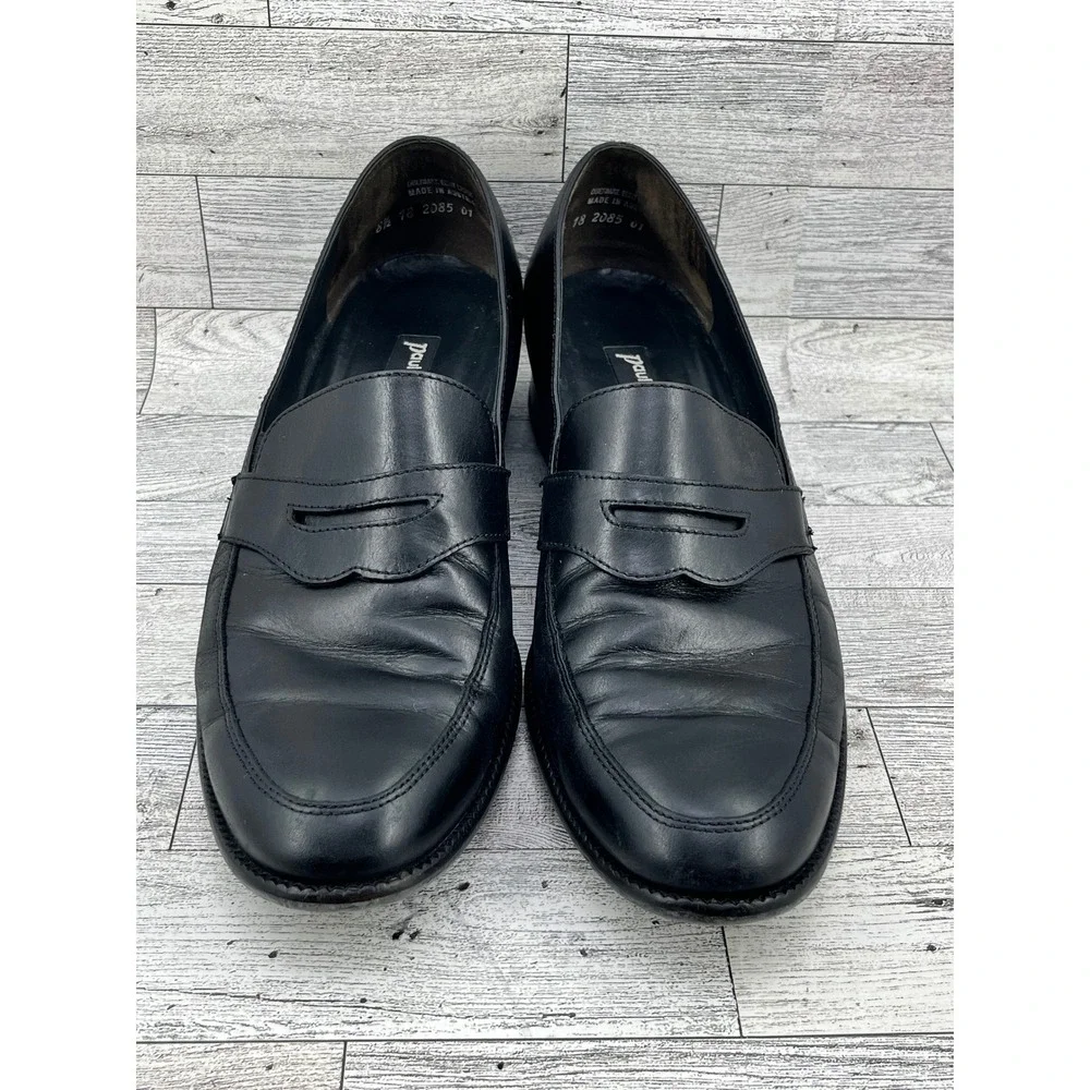 Paul Green Handmade Leather Penny‎ Loafers Black Block Heel 8.5 US
